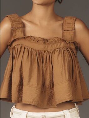 Brown Ruffled Crop Tank Top by Anthropology.